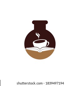 Coffee book lab shape concept vector logo design. Tea Book Store Iconic Logo.