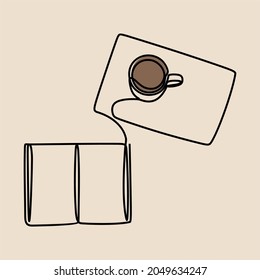 Coffee and book oneline continuous line art
