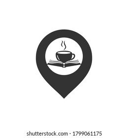 Coffee book with pin vector logo design. Tea Book Store Iconic Logo.
