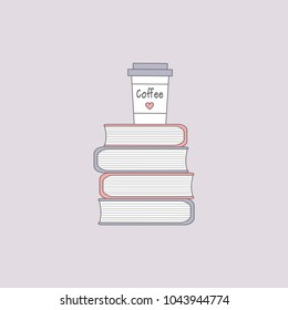 coffee and books cute cartoon vector illustration 