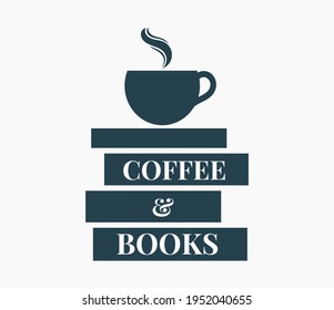 Coffee and books. Books pile and coffee cup vector illustration.