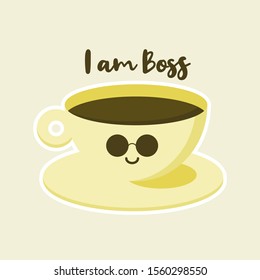 coffee boss character in flat style vector illustration . coffee cup cartoon character with funny expression