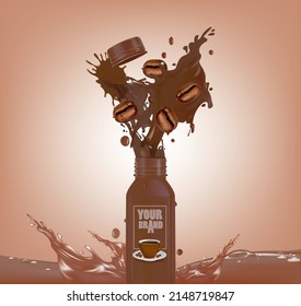 Coffee bottle design with coffee drink splashes.illustration 