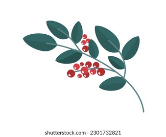 Coffee branch concept. Icons for website. Plant with seeds, part of brazilian bush. Sticker for social networks and messengers. Cartoon flat vector illustration isolated on white background