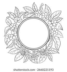 Coffee Branch Outline Round Frame. 