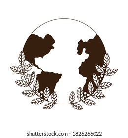 imagen vectorial de la línea del mapa del mundo de los granos de la rama del café