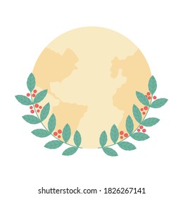 coffee branch tree grains world map isolated icon style vector illustration