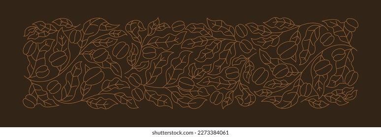 Coffee branches background. Beans and leaves. Coffea plant pattern. Wrapping paper. Editable outline stroke. Vector line. Pack design.