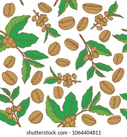 Coffee branches and beans seamless pattern. Design element for cafe menu or wrapping paper.