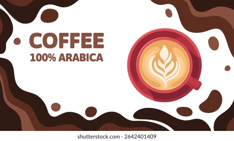 Coffee branches with berries and leaves background for design of coffee shop menu or invitation and place for text. Lettering coffee with love. 