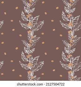 Coffee branches grow up seamless pattern. Coffee background print for packaging or coffee shop
