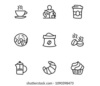 coffee and bread icon set design illustration, hand drawn style design, designed web and app