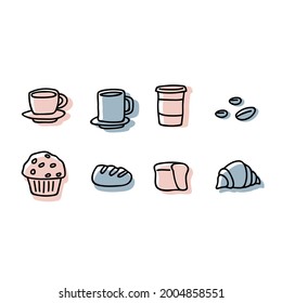Coffee and Bread Illustration Pack Lineart