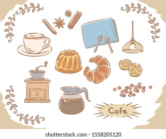 Coffee and bread. Isolated on white. Vector illustration.	