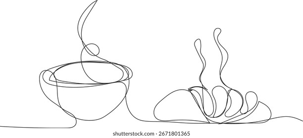 coffee with bread line art