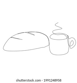 Coffee and bread  for morning, so nice. Line drawing, illustration