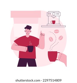Coffee break abstract concept vector illustration. Hot drink vending machine, coffee break, low energy, energizing caffeine dose, office life, take away cup, cafe meeting abstract metaphor.