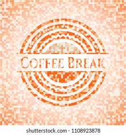  Coffee Break abstract emblem, orange mosaic background