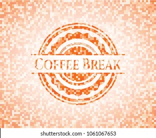 Coffee Break abstract orange mosaic emblem with background