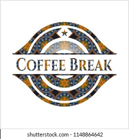 Coffee Break arabic badge. Arabesque decoration.