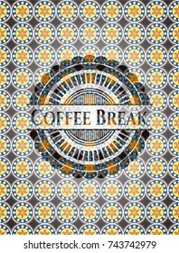 Coffee Break arabic badge background. Arabesque decoration.