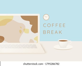 Fondo de rotura de café con taza de café y combinación de colores pastel