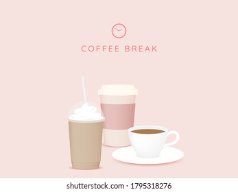 Coffee break background with coffee cup and pastel color scheme