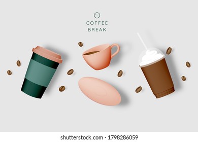 Coffee break background with coffee cup and pastel color scheme