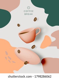 Coffee break background with coffee cup and pastel color scheme