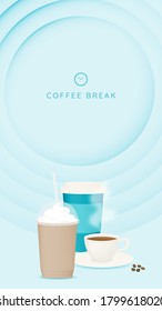 Coffee break background with coffee cup and pastel color scheme