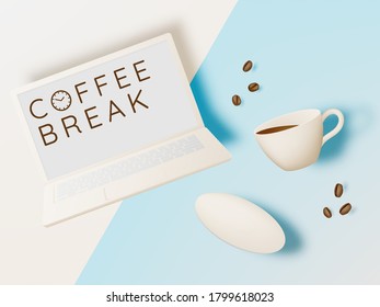 Fondo de rotura de café con taza de café y combinación de colores pastel