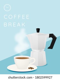 Coffee break background with coffee cup and pastel color scheme