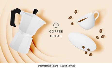 Coffee break background with coffee cup and pastel color scheme