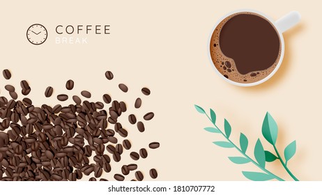 Fondo de rotura de café con taza de café y combinación de colores pastel