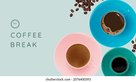 Fondo de rotura de café con taza de café y combinación de colores pastel