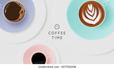 Fondo de rotura de café con taza de café y combinación de colores pastel
