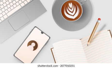 Coffee break background with coffee cup and pastel color scheme