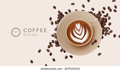 Coffee break background with coffee cup and pastel color scheme