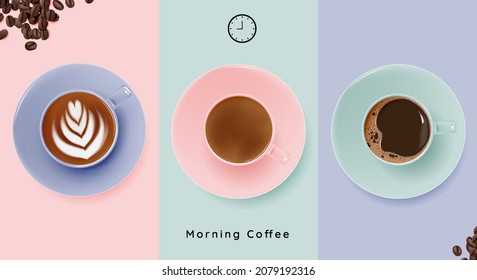 Coffee break background with coffee cup and pastel color scheme