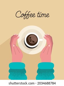 coffee break banner and hands with cup
