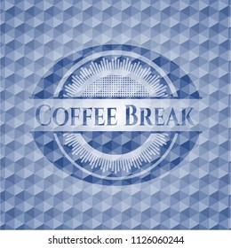 Coffee Break blue emblem with geometric pattern.