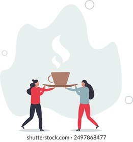 Coffee break, business discussion while having coffee or brainstorming after meeting break concept,flat design.illustration with people.