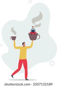 Coffee break, business discussion while having coffee or brainstorming after meeting break concept.flat design with people.