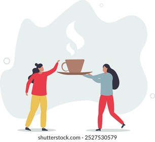 Pausa para el café, discusión de negocios mientras toma café o lluvia de ideas después de conocer el concepto de pausa, diseño plano con la gente.