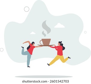 Coffee break, business discussion while having coffee or brainstorming after meeting break concept,flat character life .