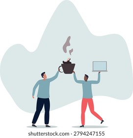 Coffee break, business discussion while having coffee or brainstorming after meeting break concept.life situation and activities.