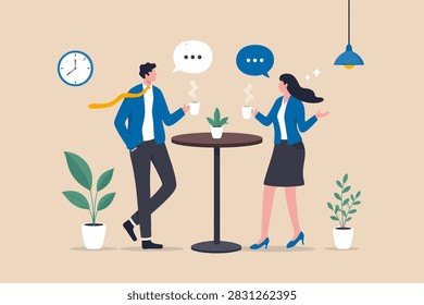 Coffee break, business discussion while having coffee or brainstorming after meeting break concept, businessman and businesswoman colleague take a break ha vector