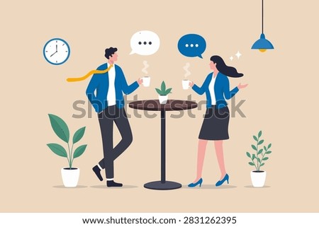 Coffee break, business discussion while having coffee or brainstorming after meeting break concept, businessman and businesswoman colleague take a break ha vector