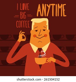 Coffee break, businessman drinking  coffee, vector illustration