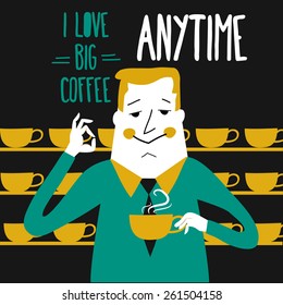 Coffee break, businessman drinking  coffee, vector illustration